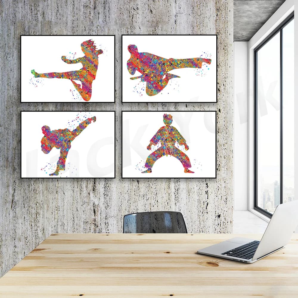 Kata training Karate Kick Man Shotokan Karate Kick print Sport Wall Art Karateka sports poster Watercolor Kids Karateka poster