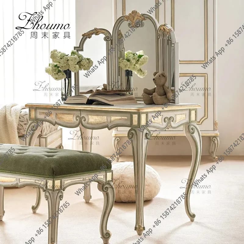 French engraved light luxury simple table and chair combination dresser antique master bedroom old makeup table