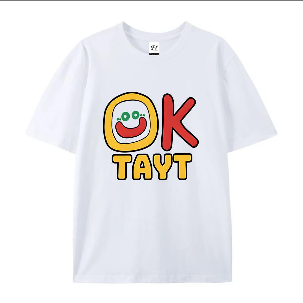 Unisex Short Sleeve T Shirt Ok Tayt Cute Cartoon Smiley Face Letter Print Casual Cotton Tees For Men Women Lovely Graffiti Style