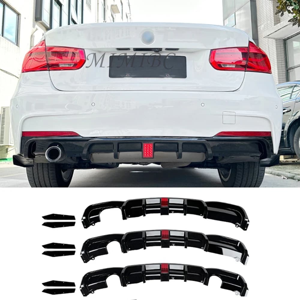 2013-2019 Rear Bumper Diffuser Lip With Light Dual Exhaust Black Lip Splitters Valance Spoiler FOR BMW F30 M Sport 325i 330i MT