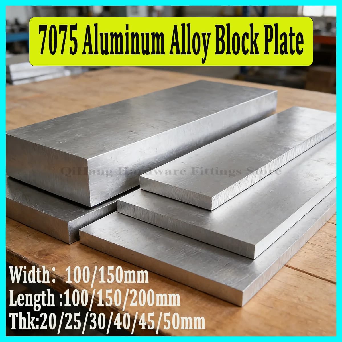 High Hardness 7075 Aluminum Alloy Block Plate，20-50mm Thick, Custom Cut Solid Aluminum Board for DIY Hardware