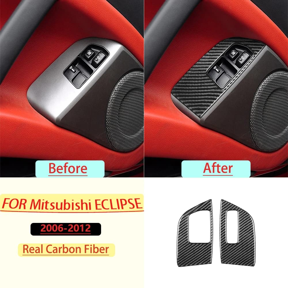 Real Soft Carbon Fiber For Mitsubishi Eclipse 2006-2012Car Window Control Panel Trim Customizable Sticker Interior Accessories
