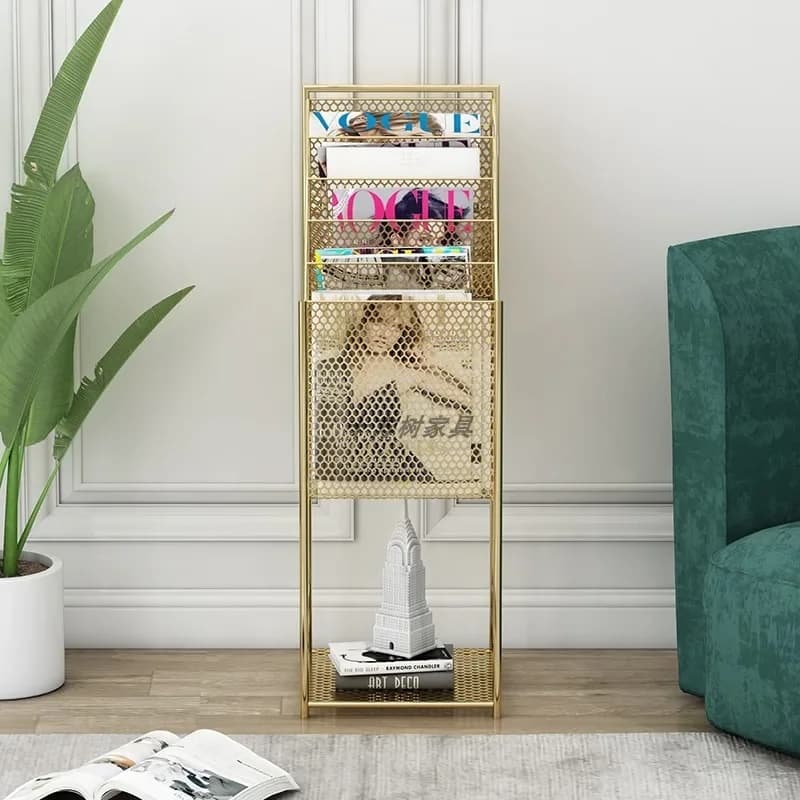 Elegant Golden Iron Multi-Layer Magazine Rack Bookshelf for Office And Room Decor - Storage And Organization Display Shelves