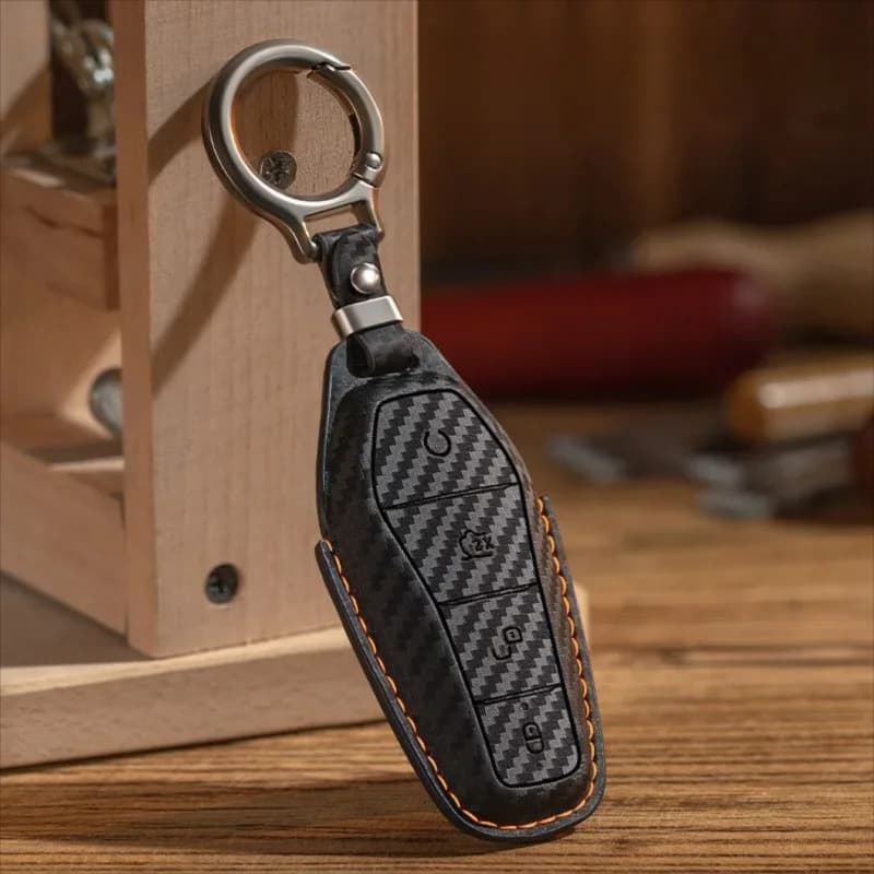 Leather Carbon Fiber Car Remote Key Case Cover Protect Shell Fob For BYD Song PRO Qin Plusdmi Atto 3 Han EV Max Tang DM Dolphin
