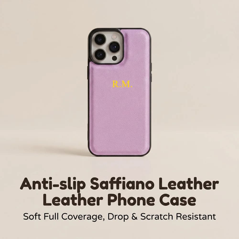 Business Style Custom Embossed Name Saffiano Leather Case for iPhone 16 17 18 Pro Max Gold Silver Hot Foil Stamping Phone Cover