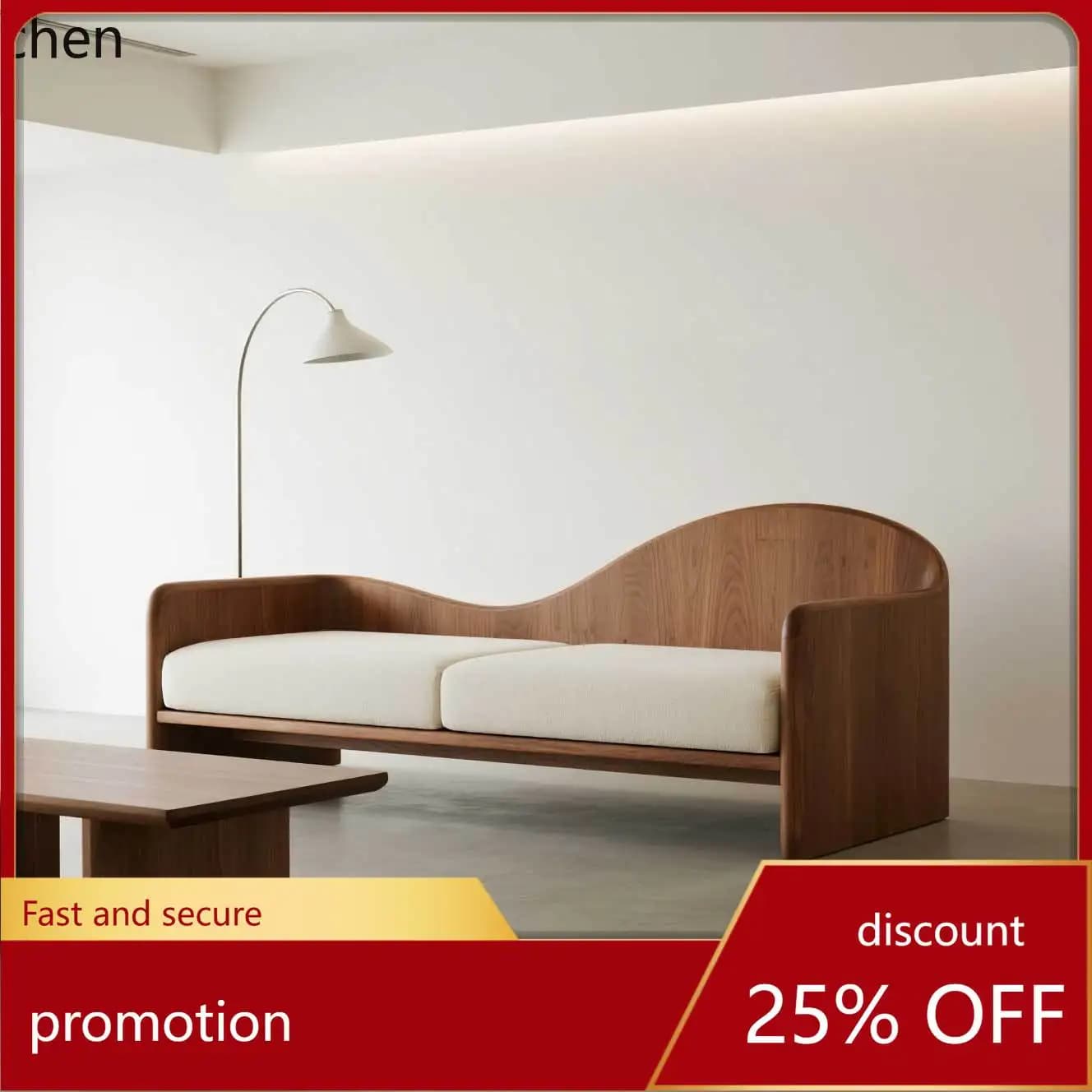 CZ three-seater solid wood sofa, simple living room fabric sofa, available in single and double sizes, black walnut color