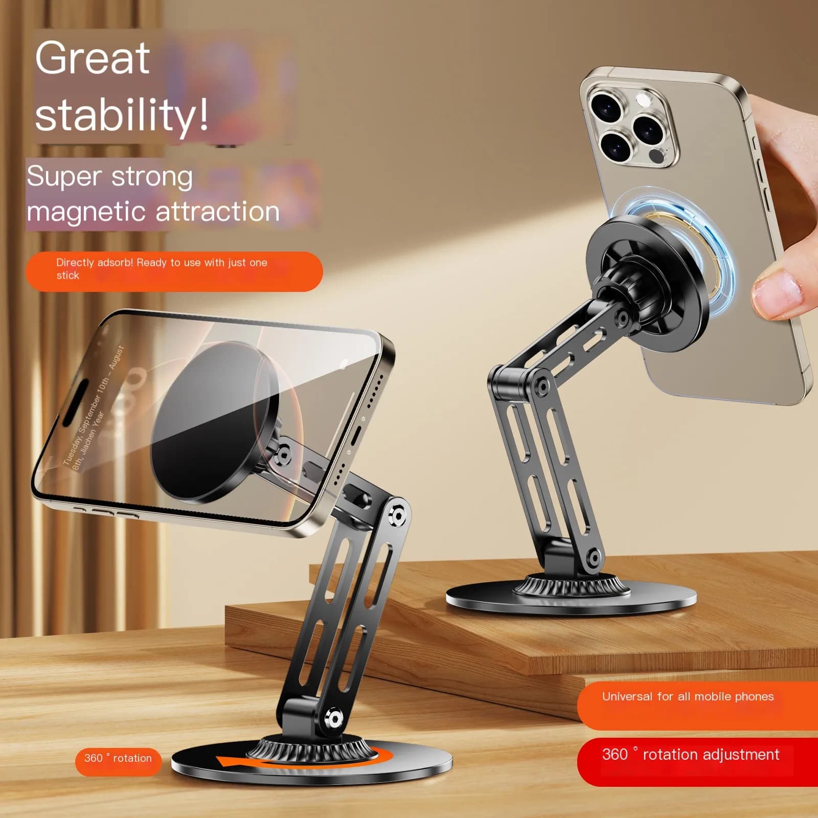 For Magnetic Mobile Phone Stand Desktop Portable Lazy Phone Photography Live Streaming Rotating Folding Metal Support Stand