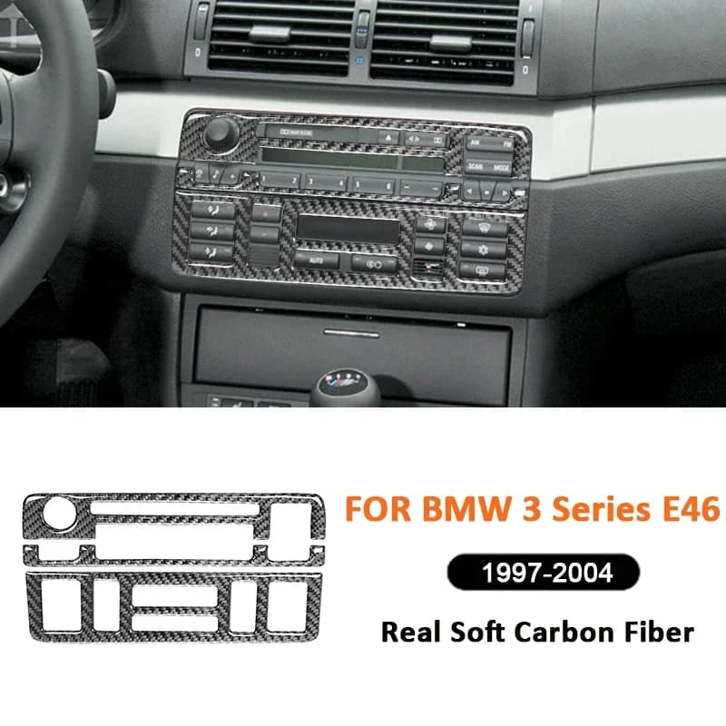 Carbon Fiber Car Center Console Multimedia CD Panel Frame Decoration Sticker For BMW 3 Series E46 1997-2004 Interior Accessories