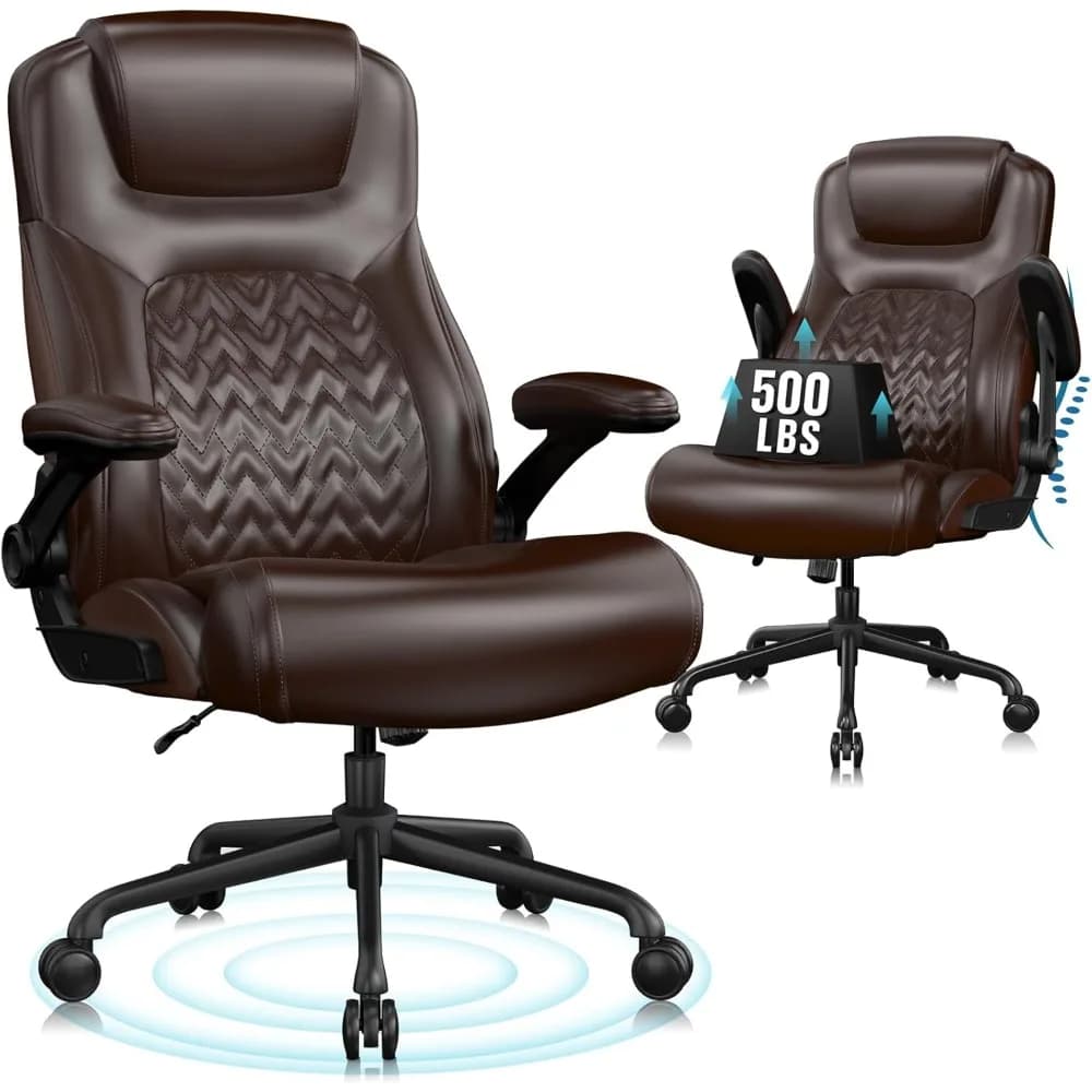 Executive Ergonomic Chair for Heavy People, PU Leather, Lumbar Support, Flip-up Armrest