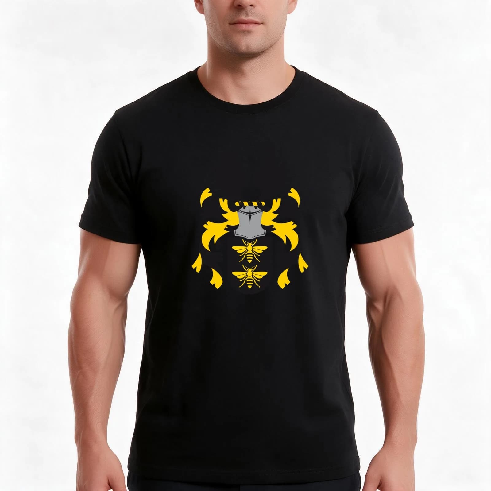 Coat of Arms with Two Bees. T-Shirt Summer Casual Cotton Tee, Unisex Men Women