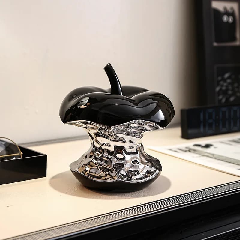 Creative Bitten Apple Artwork, Silver Plated Fruit Statue, Desk Decoration, Ceramic Crafts, Sculpture Room, Aesthetic Decoration