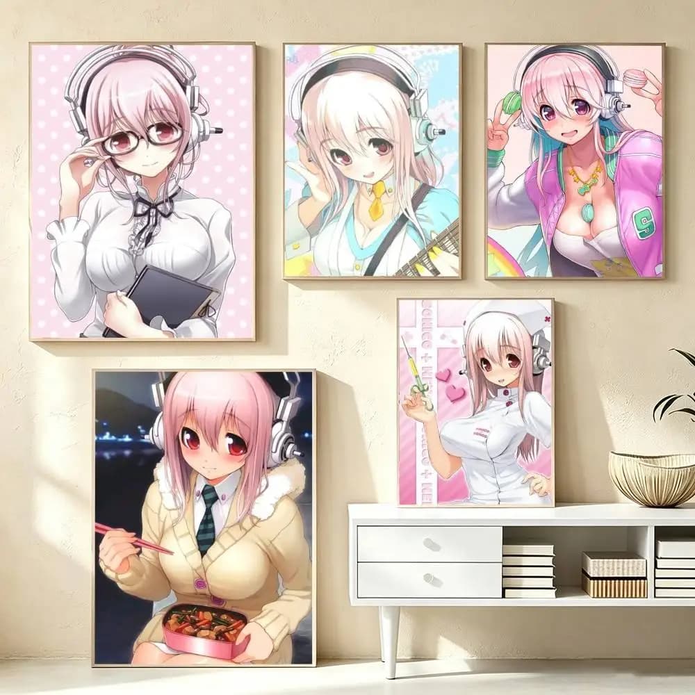 S-Super Sonico  Poster Waterproof Wall Art Sticker For Bar Living Room Vintage Decor High Quality Print Gift