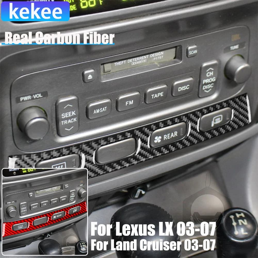Real Carbon Fiber Car Accessories Center Climate Control Trim Cover Soft Sticker For Lexus LX For Toyota Land Cruiser 2003-2007