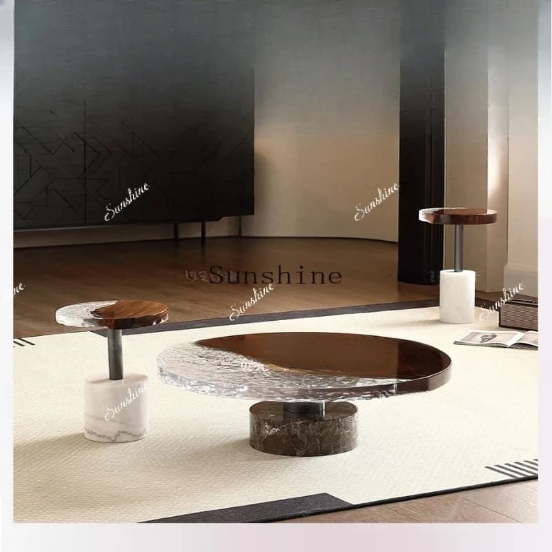 Italian minimalist living room high-end walnut round coffee table  FT