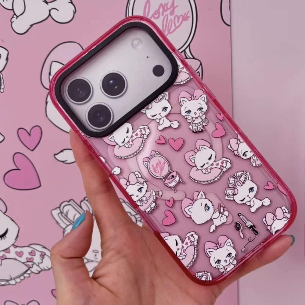 Cartoon Rabbits Pink Hearts Acrylic Phone Cover for IPhone 12 13 14 15 16 17 Pro Max Case for IPhone 17Air