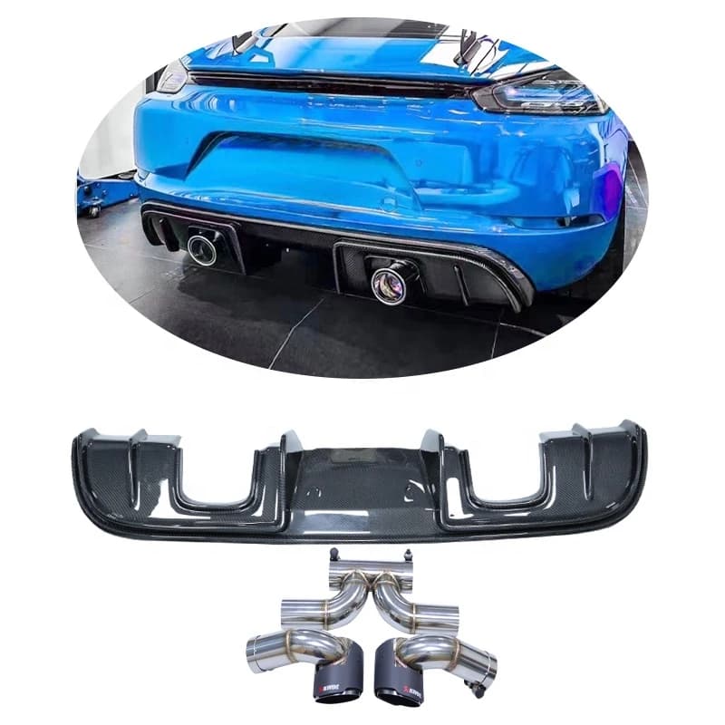 Real  Carbon Fiber Rear Bumper Lip Diffuser for  718 Cayman Boxster 2016-2018 Car Exterior Accessories