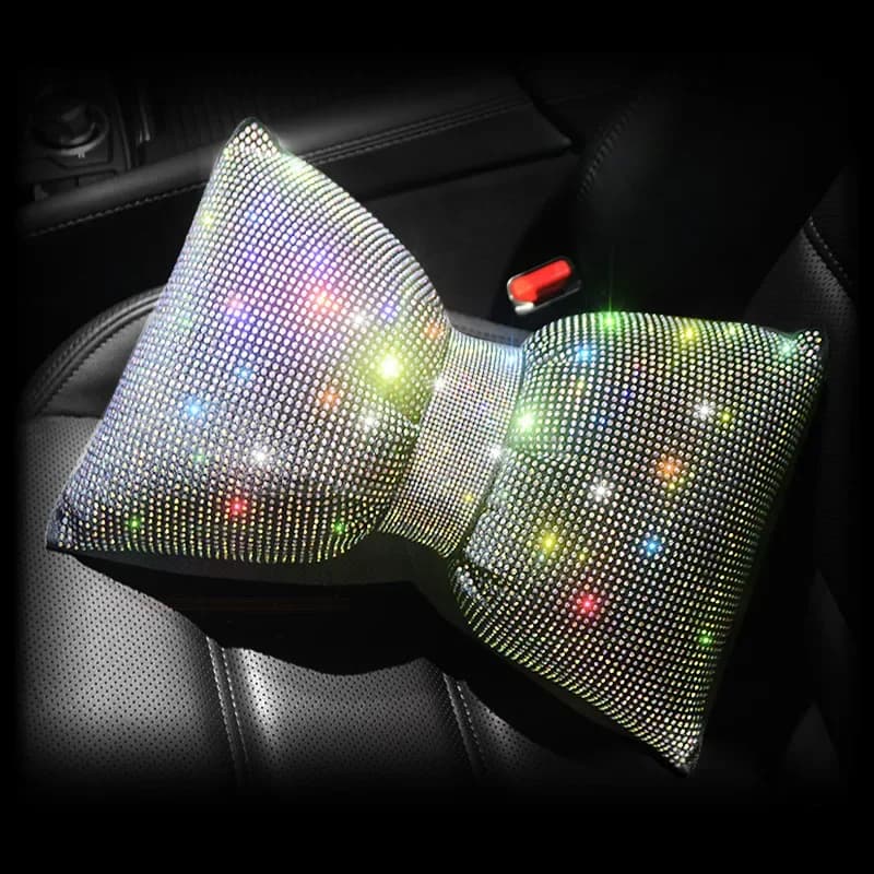 1PC Diamond Crystal Bowknot Car Neck Pillow Rhinestone Auto Headrest Seat Support Waist Pillows Bling Car Accessories for Women