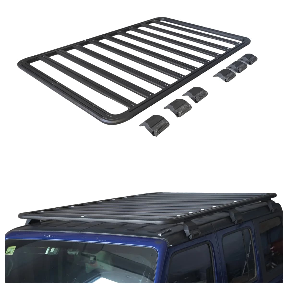 Aluminum Car Roof Rack Car Carrier Roof Platform Roof Basket with Side Ladder for and Handrails Wrangler JK JL Gladiator