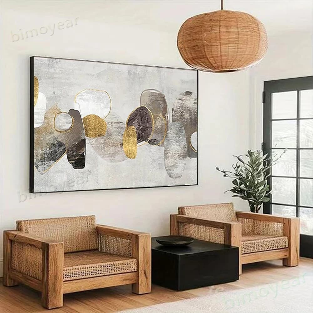 100% Hand Painted Abstract Oil Painting Golden gray circle Wall Art Picture On Canvas Mural For Living Room Home Decor Paint