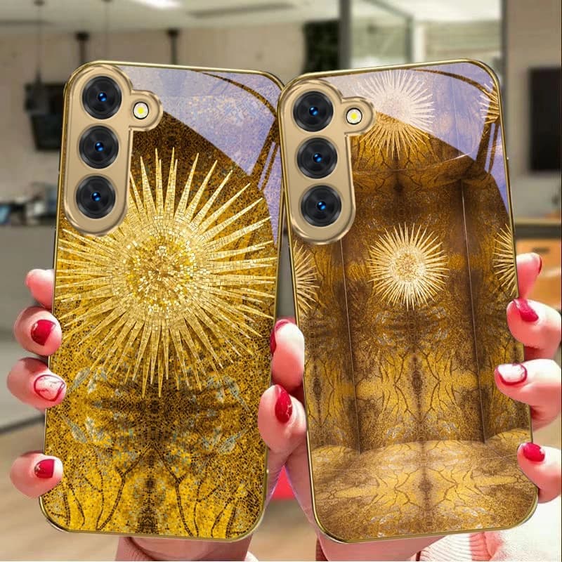 Elements of Vine Texture For Samsung Galaxy S26 S20 FE S21Plus S22 23 Plus S24 Ultra S25 S21+ S9+ 22Plus Golden glass phone case