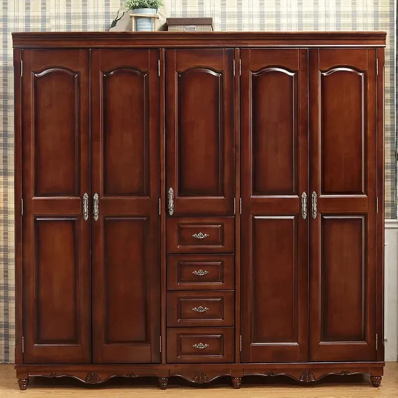 -For Bedroom furniture mahogany color classical 2/3/4/5 door solid wood bedroom wardrobe&