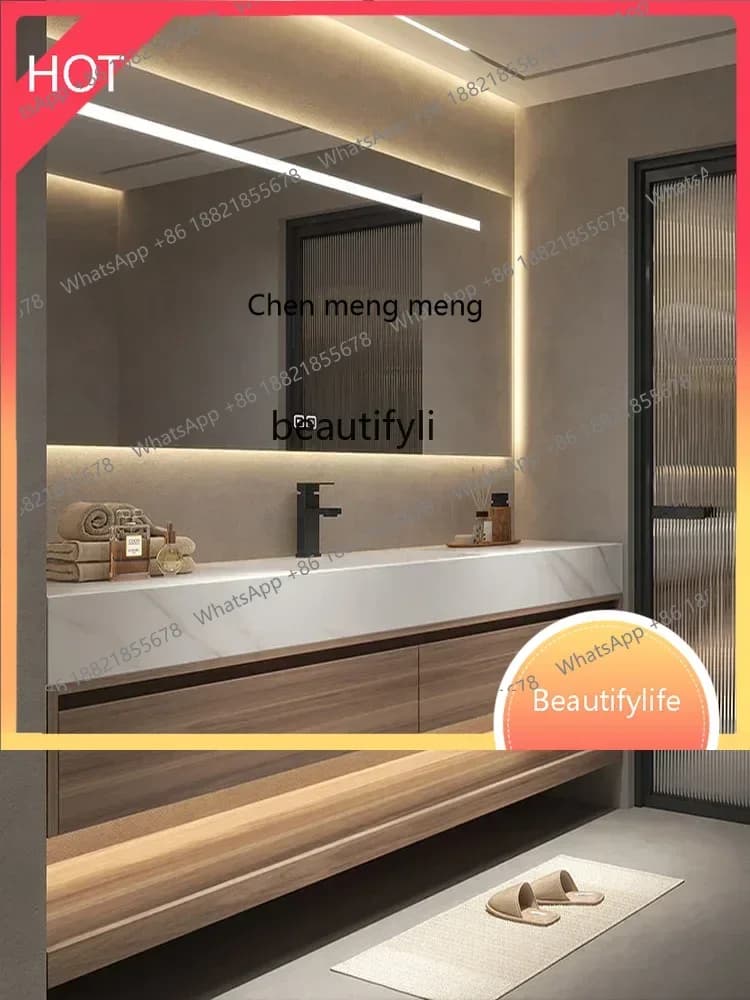 A  Modern Minimalist Bathroom Stone Plate Seamless Ceramic Whole Washbin Bathroom Cabinet Inter-Platform Basin CombinationSS 861