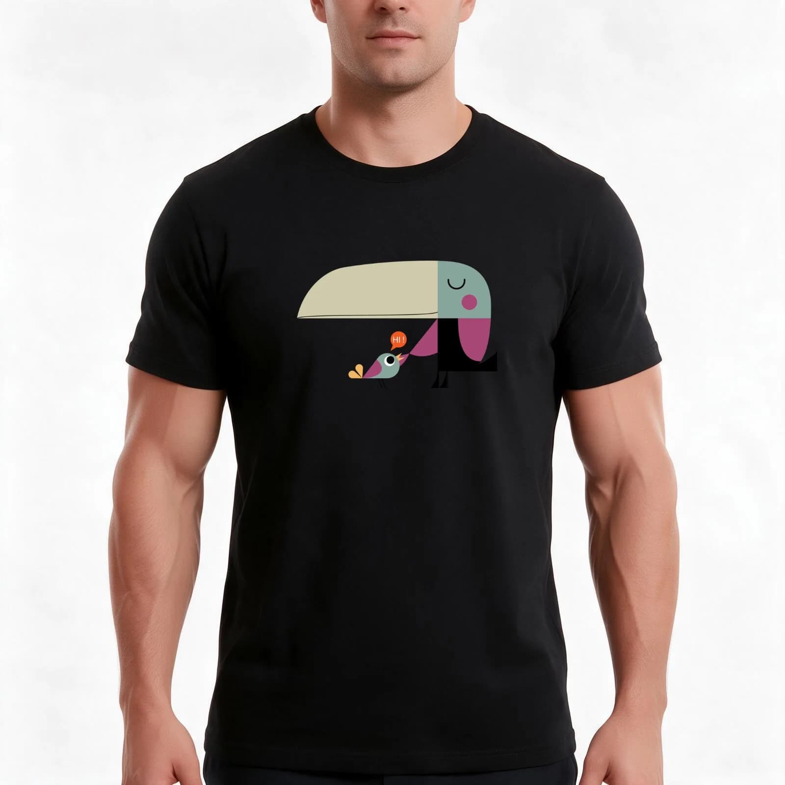 Hello Toucan T-Shirt, Summer Casual Cotton Tee, Oversized Streetwear Tops, Vintage Graphic Print, Loose Fit Short Sleeve