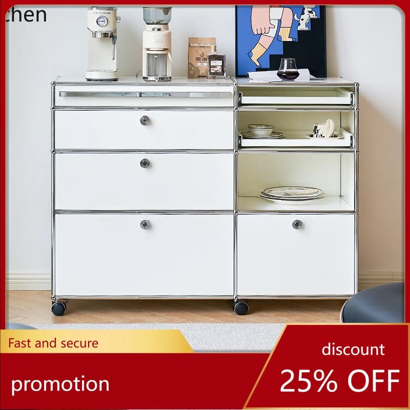 ZML Coffee Cabinet Medieval ins Wind Module Stainless Steel Locker Bucket Cabinet TV Bookcase