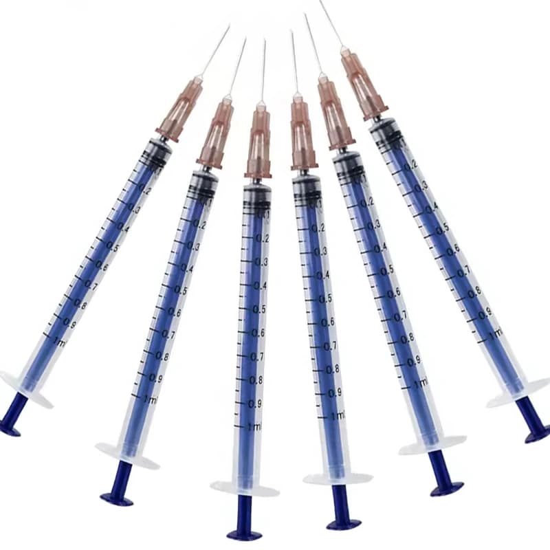 100pcs 1ml/cc Sterile Disposable Blue Syringe With Needle 26G 5/8 inch Individually Packed for Liquid Dispensing Scientific Lab
