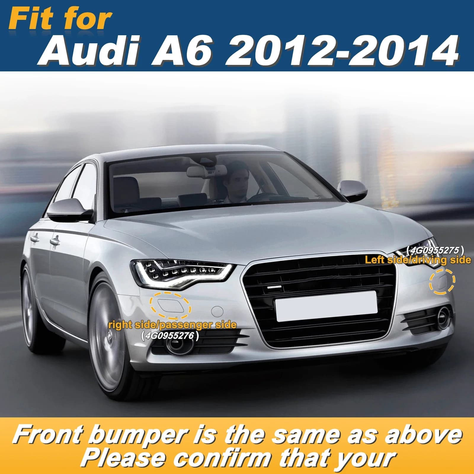 For Audi A6 2012 2014 Left Right Front Bumper Headlight Washer Jet Spray Nozzle Cover Cap 4G0955275 4G0955276