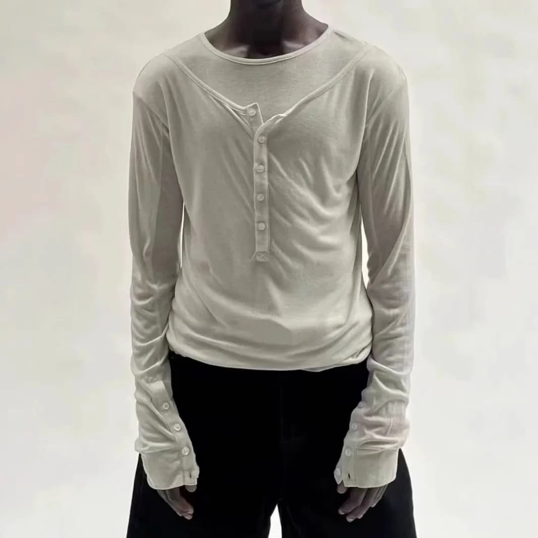Unisex Base Layers 2026 Black White Layer Long Sleeve T-shirt Tops Buttons Design High Elastic Blend Fabric Slim Fit Basic Inner