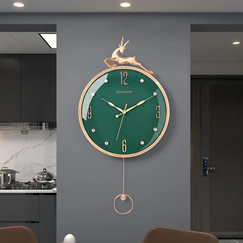 13 Inch Auspicious Deer Wall Clock Nordic Brief Living Room Decoration Kitchen Mute Sway Clocks Art Wall Watch Home Decor Gift