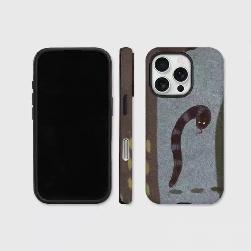 Ins Cute Grey Cold Wind Little Snake Case for IPHONE 16 ProMax 15 14 13 12 11 PRO XR Acrylic TPU Two in One Magnetic Phone Cases