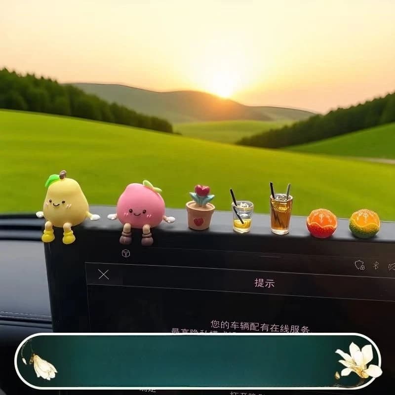 2025 New Fruit Car Decor Cute Funny Dashboard Ornament for Girls Stress Relief Screen Accessories
