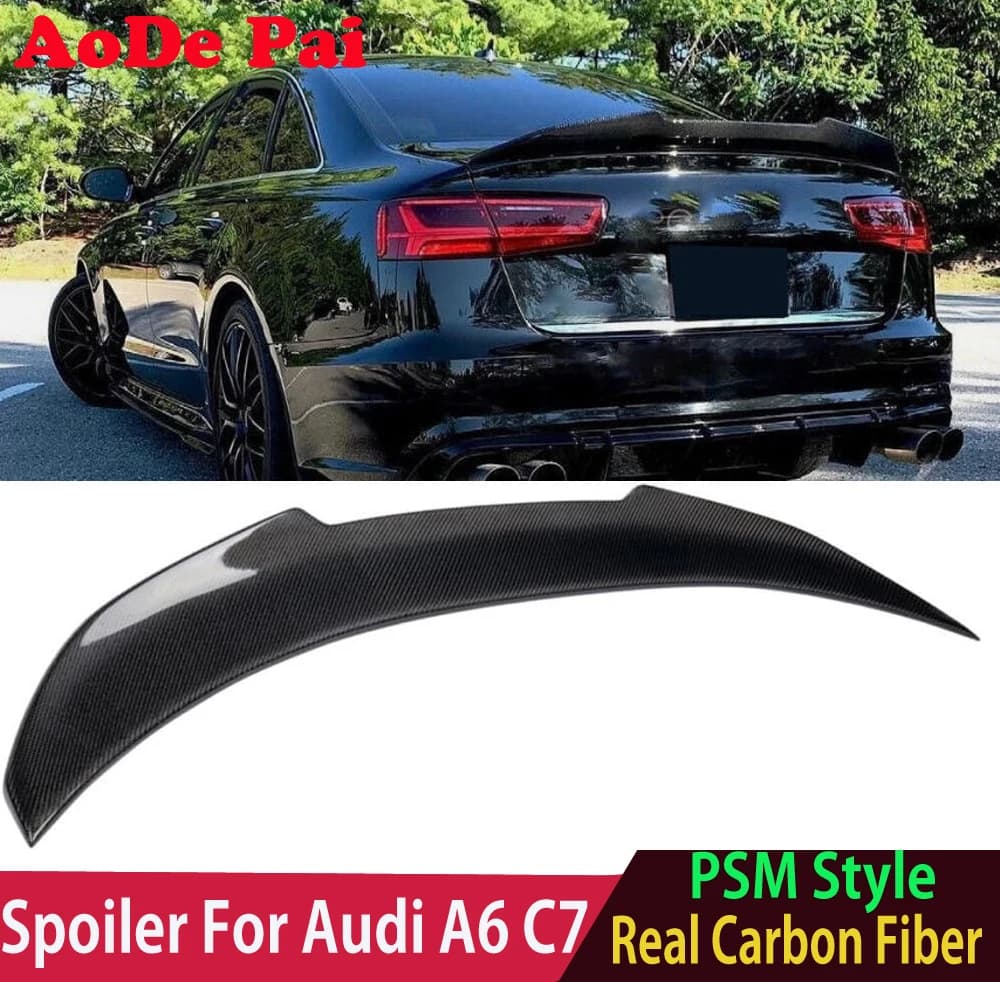 PSM Style Real Carbon Fiber Rear Boot Trunk Wing Spoiler Ducktail For Audi A6 C7 C7.5 2012-2018