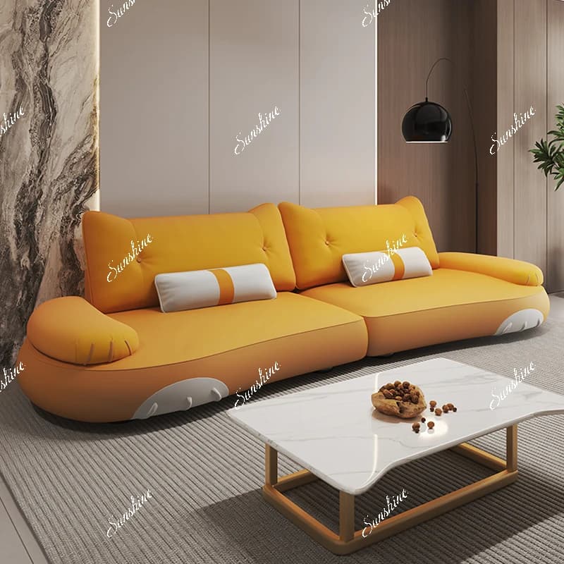 Small apartment modern simple double wabi sabi arc fabric straight row sofa