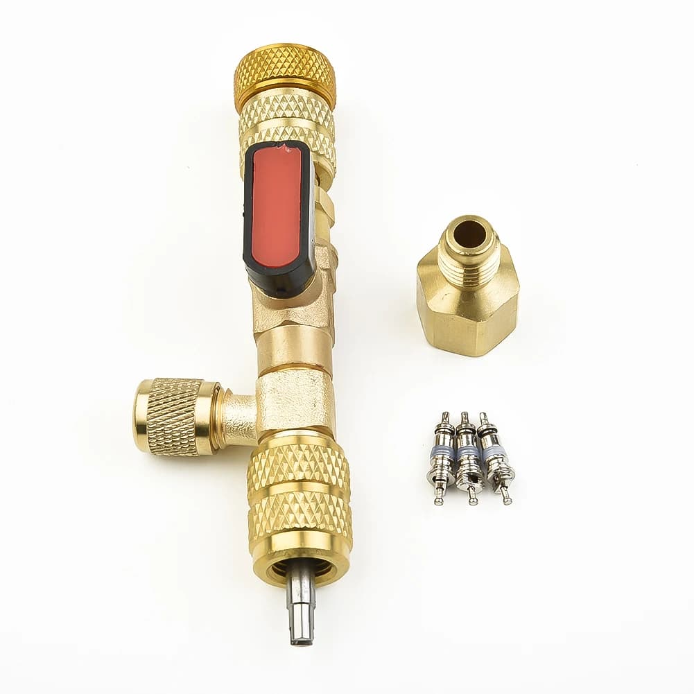 Valve Core Remover Dual Size Tool Compatible with 1/4 inch and 5/16 inch AC Valves Includes 3 Replacement Cores