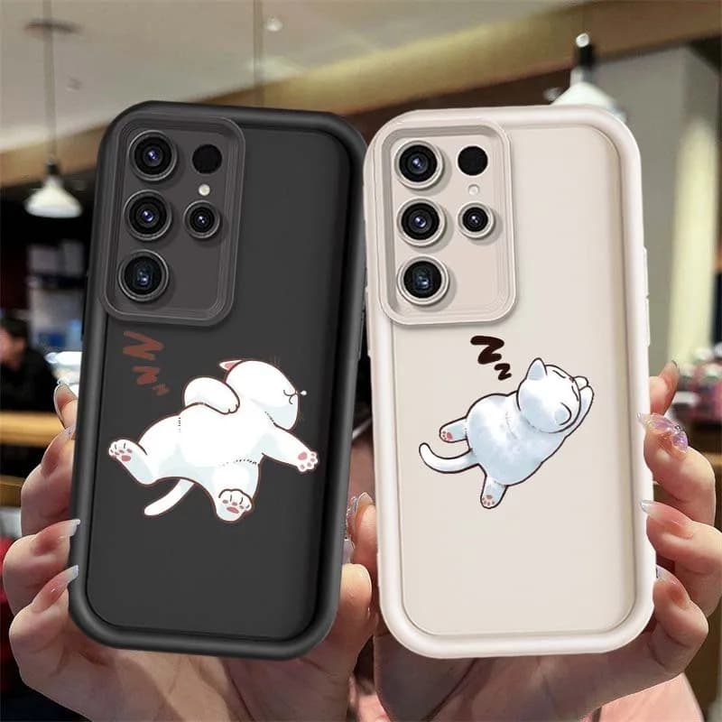 Cute Cartoon Cat Cover For Samsung Galaxy S25 S24 S23 S22 S21 Ultra Lite Plus FE Eye Ladder Phone Case