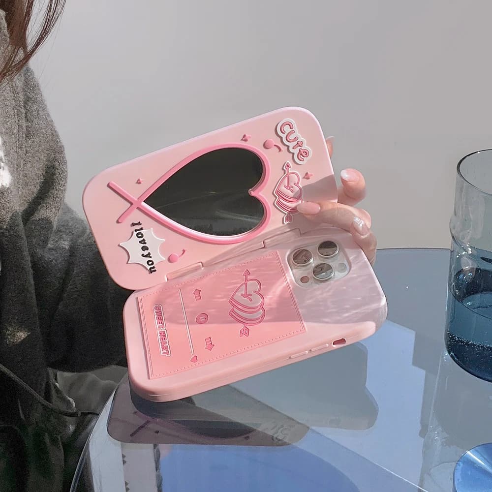 17Pro Flip Book Style,3D Cute Cartoon Soft Silicone Phone Case For iPhone 13, 14, 15 16 17 promax, Back Cover Shell with Mirror