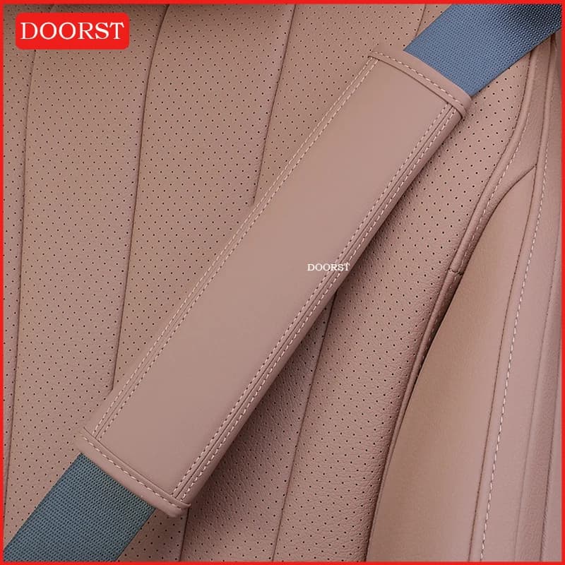 Leather Car Seat Belt Shoulder Cover Protective Neck Pad Interior Accessories For Mercedes Benz C GLC E Class W206 X254 W214