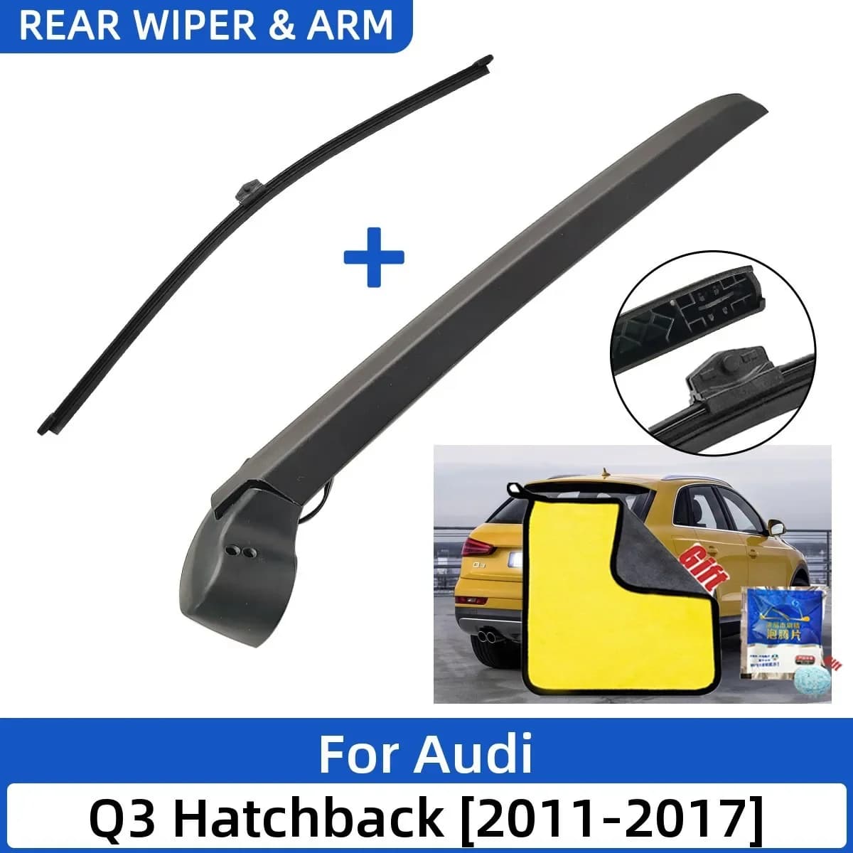 Juego de 2 Limpiaparabrisas Traseros para Auto, Compatibles con Audi Q3 Hatchback 2011-2017, Brazo y Escobilla para Ventana Tras