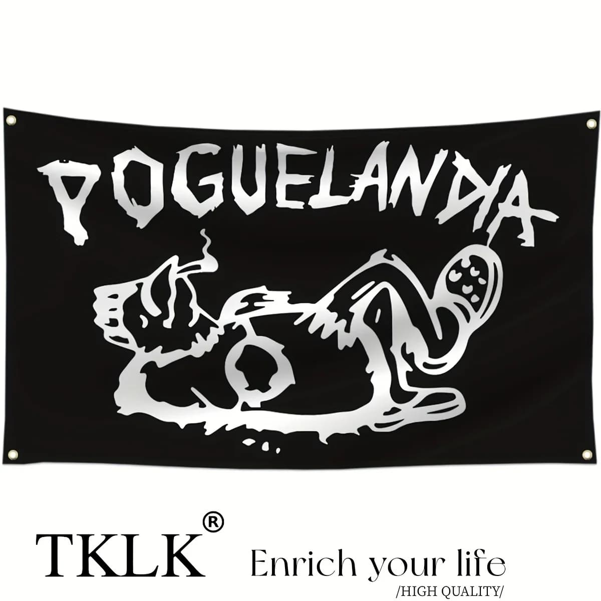 1pc Poguelandia Flag- Black & White Cartoon Design with Brass Grommets,Dorms, and Room Decoration, Indoor Polyester Flag