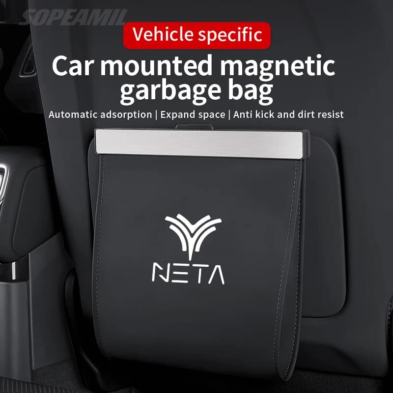 Car Garbage Bag For NETA S V X U L AYA V-II Led Light Magnetic Adsorption Seat Back Hanging Storage Bag Trash can Accessories