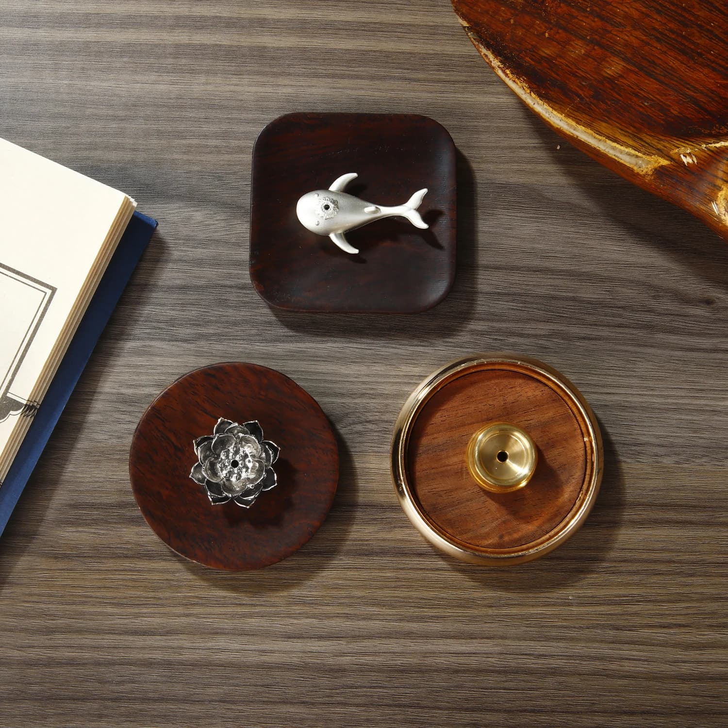 Creative Metal Incense Holder Incense Burner with Wooden Incense Plate Ash Catcher Buddhism Supplies Home Decor