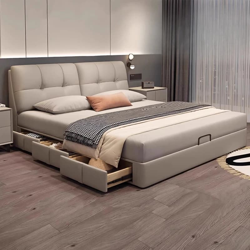 Luxury Cheap Double Bed Wood Storage Mattress Luxury Double Bed Cheap High Camas Matrimoniales Bedroom Furniture Set