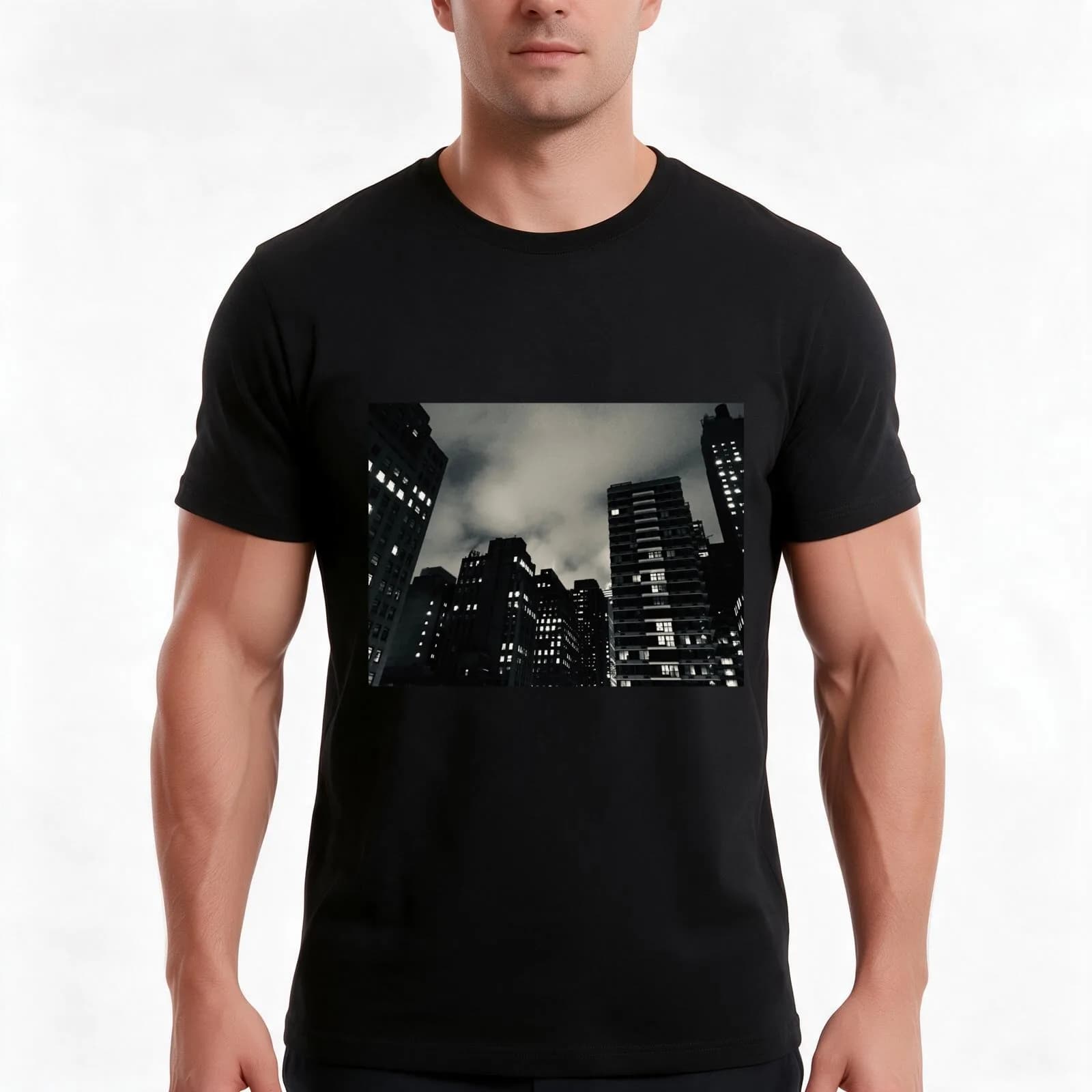 Manhattan Night T-Shirt, Summer Casual Cotton Tee, Oversized Streetwear Tops, Vintage Graphic Print, Loose Fit Short Sleeve
