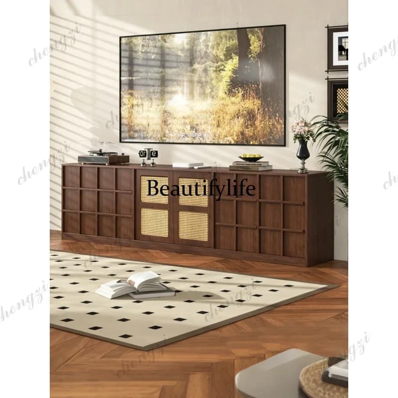 Rattan TV Cabinet Household Living Room Large Capacity Storage Multifunctional Floor Locker