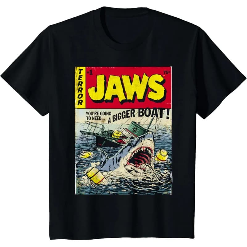 Jaws Pulp Attack Comic Cover Short Sleeve Gift T-Shirt Vintage Graphic Tee 100% cotton printed clothes All size Tops S-6XL