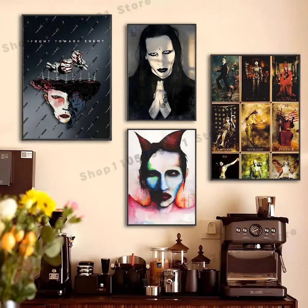 M-Marilyn M-Manson Front Toward Enemy Poster HD Art Sticky Wall Waterproof For Bedroom Game Room Wall Home Decor Gifts