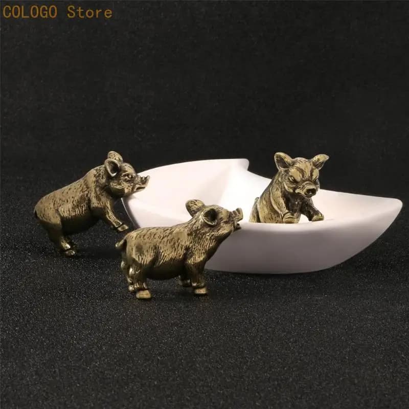 Zodiacs Pig Animal Figurine Antique Finish Brasses Miniature Statue Symbolizing Good Luck Home Office Decors Collectible Gift